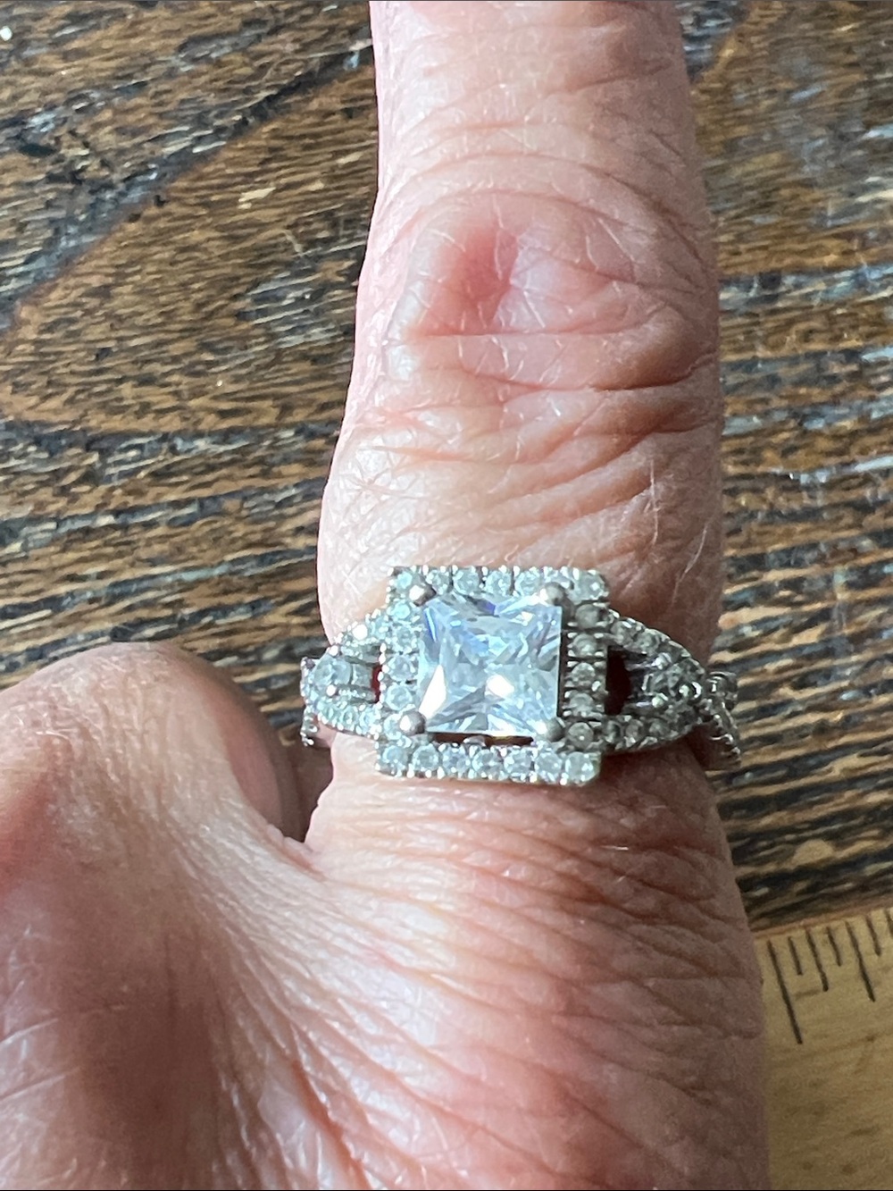 10k White Gold Princess halo cut CZ Engagement ring size 7.75